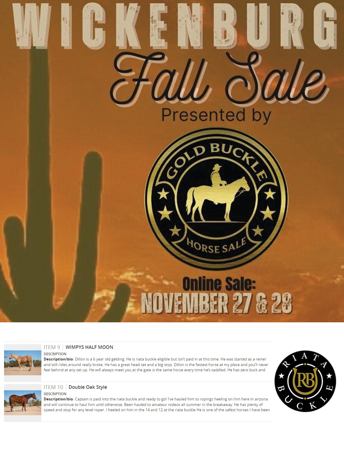 Event Ad for Wickenburg Fall Online Sale