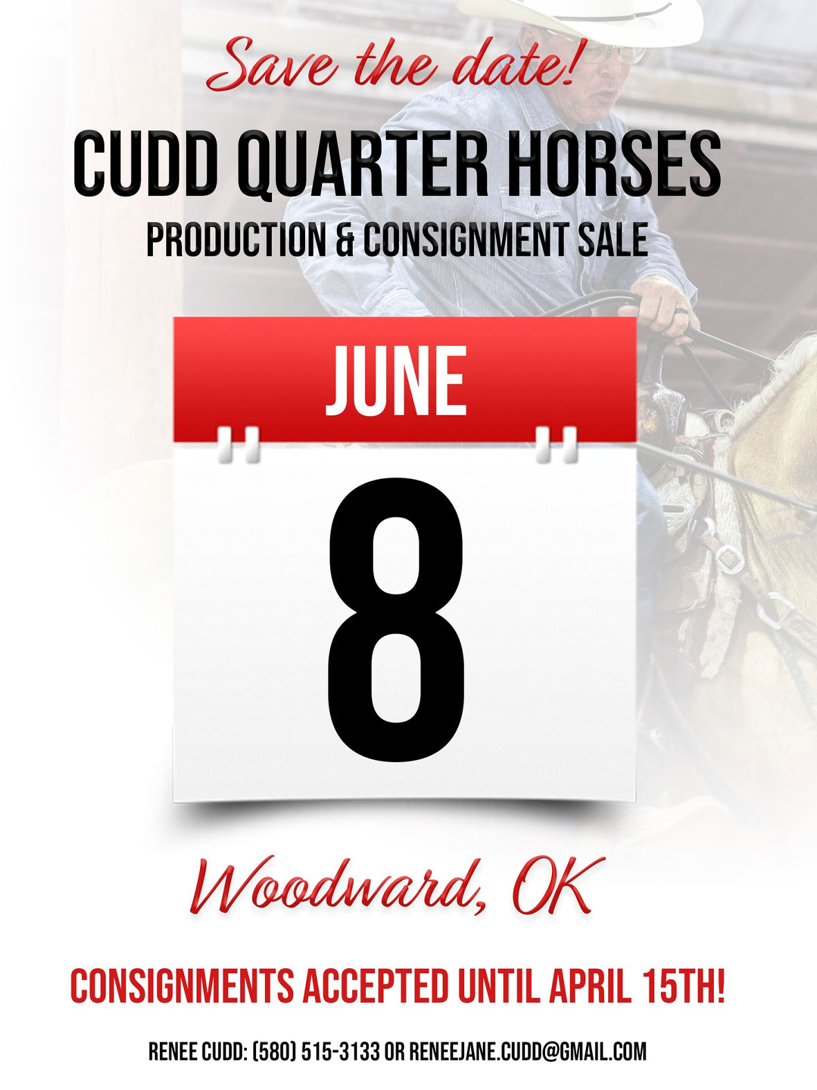 Event Ad for Cudd Quarter Horses Production Sale