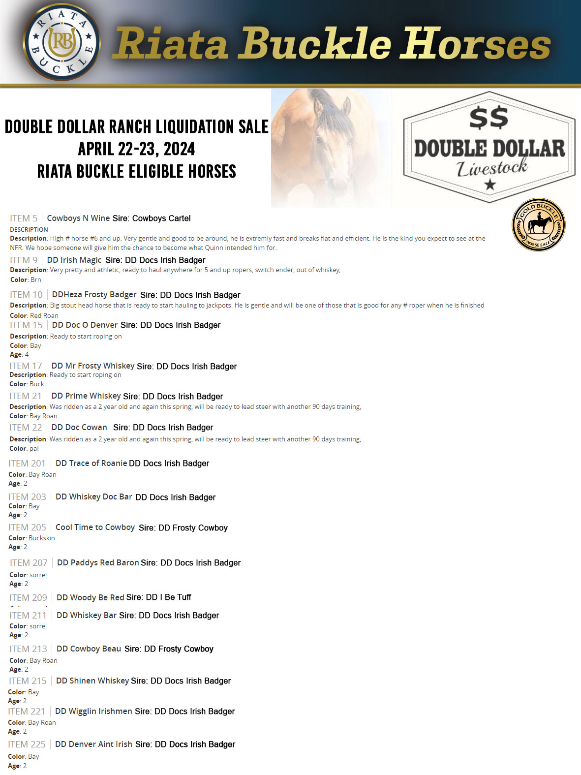 Event Ad for Double Dollar Ranch Liquidation Sale