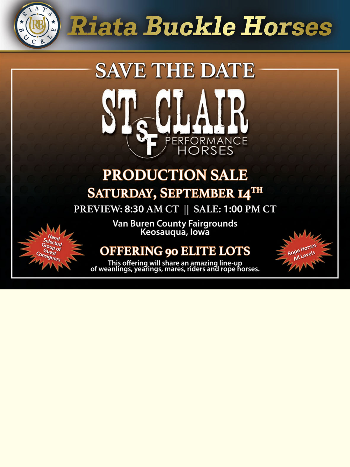Event Ad for St Clair Performance Horse Sale