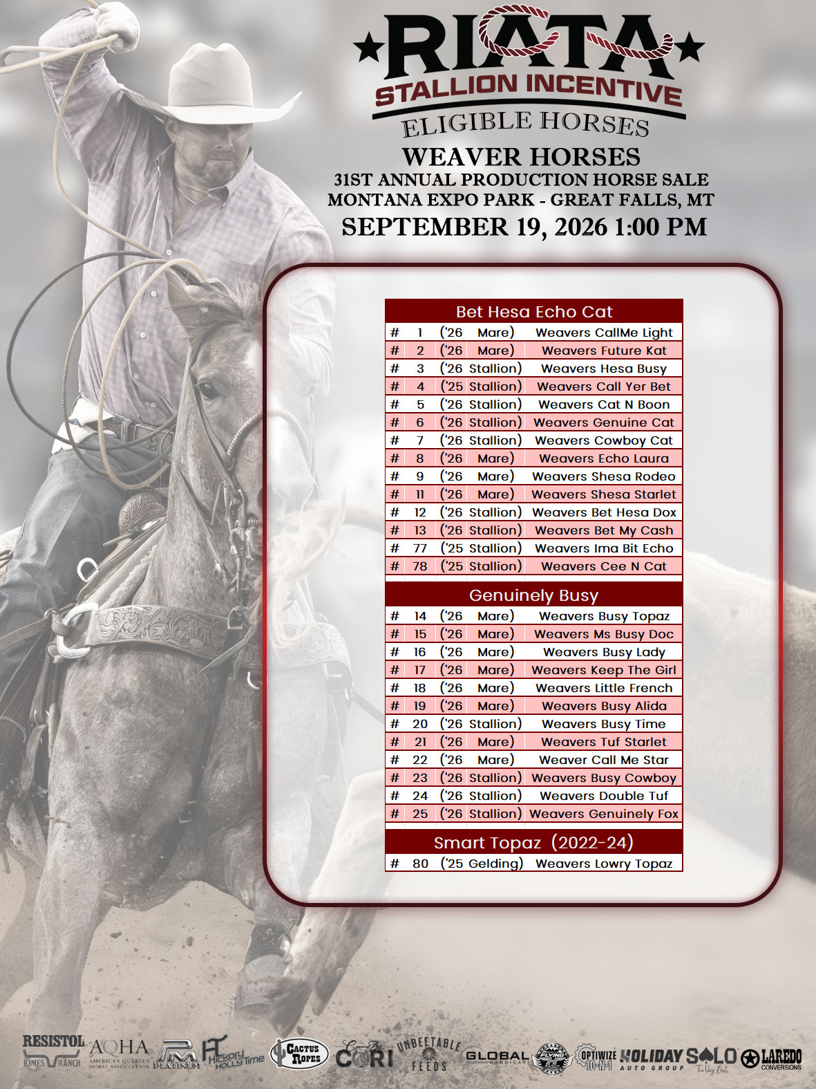 Event Ad for Weaver Quarter Horse Sale